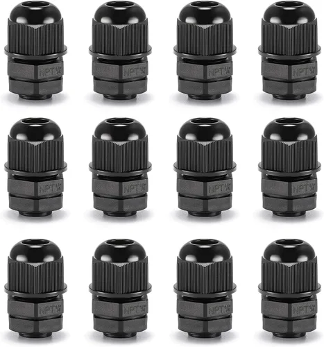 Vista 13 de QILIPSU Prensaestopas de nailon NPT de 1/2, impermeable, IP68 ajustable, para cable de 0.236-0.472 in de diámetro (1/2 NPT, 12 unidades)