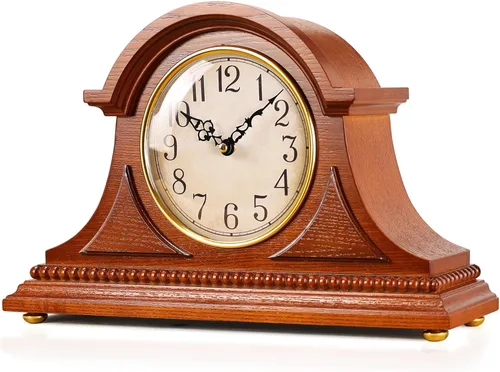 AYRELY® Reloj de repisa de abuelo con campana de hora/cuarto de hora, elegante marco de madera, relojes de mesa operados con batería, reloj vintage
