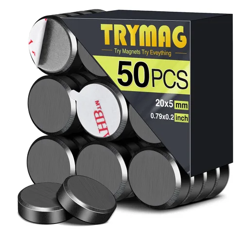 Vista 10 de TRYMAG Pequeños imanes de cerámica de 0.709 x 0.197 in para manualidades con respaldo adhesivo, 150 unidades de círculo plano de disco redondo