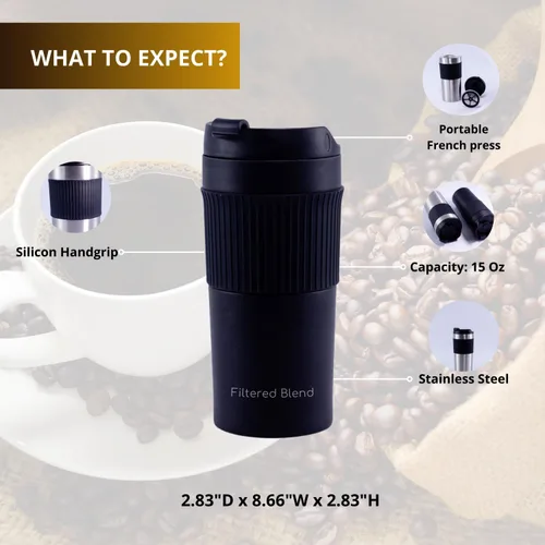 Vista 4 de Cafetera y tetera de acero inoxidable de doble pared aislada de 15 onzas, taza y vaso portátil para campamento, retención de calor, a prueba