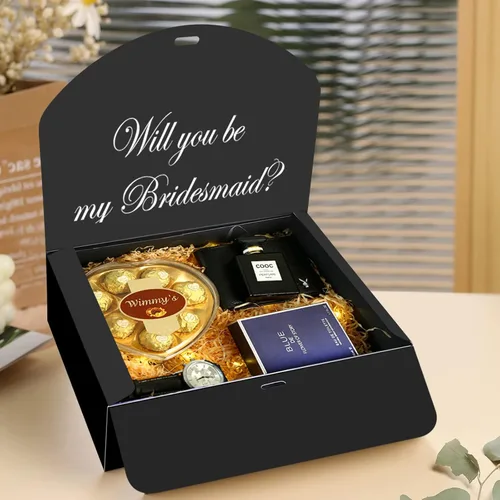 Vista 4 de BoShahai 10 cajas con tapas, papel kraft de 10.6 x 7.8 x 3.1 pulgadas, cajas de regalo negras con cinta, caja de propuesta de dama de honor