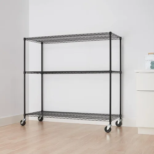 Vista 7 de Trinity Basics Estantería de alambre ajustable de 3 niveles con ruedas para organización de cocina, almacenamiento de garaje, cuarto de lavandería