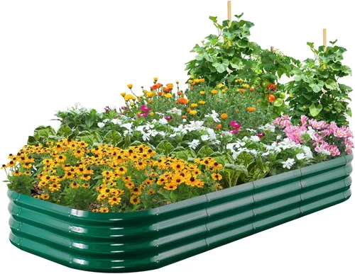 Vista 13 de Quictent Kit de cama de jardín elevada ovalada galvanizada, 6x3x1.5 pies Beige