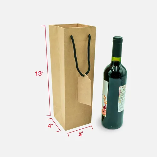Vista 2 de TOHOKU PRIME Bolsas de regalo de vino Kraft - 24 piezas, 4 x 4 x 13 pulgadas, bolsas para botellas de vino a granel