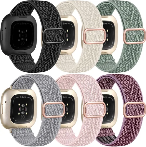 Vista 17 de Ouwegaga Banda elástica compatible con Fitbit Versa 4 bandas/Sense 2/Sense/Versa 3 bandas para mujeres y hombres, correa deportiva ajustable