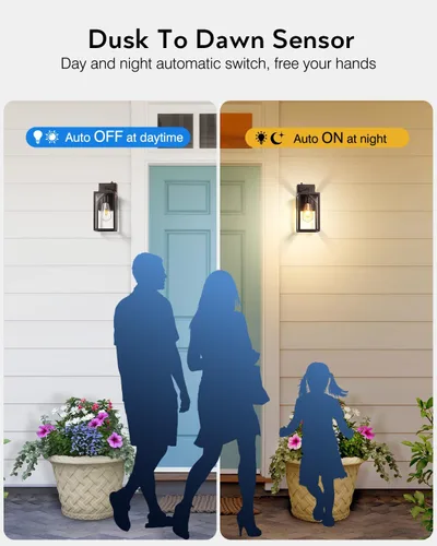 Vista 54 de VIANIS Lámpara de pared dorada para exteriores, sensor de atardecer a amanecer, apliques de montaje en pared exterior para casa, lámparas de pared