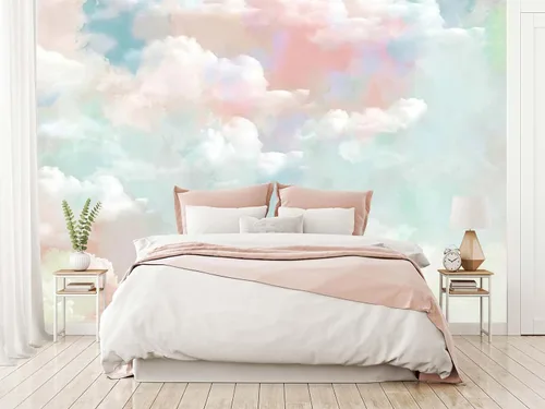 Papel tapiz de pared para dormitorio, sala de estar, papel tapiz 3D para decoración de nubes rosas, papel tapiz de 103 x 69 pulgadas (no se puede
