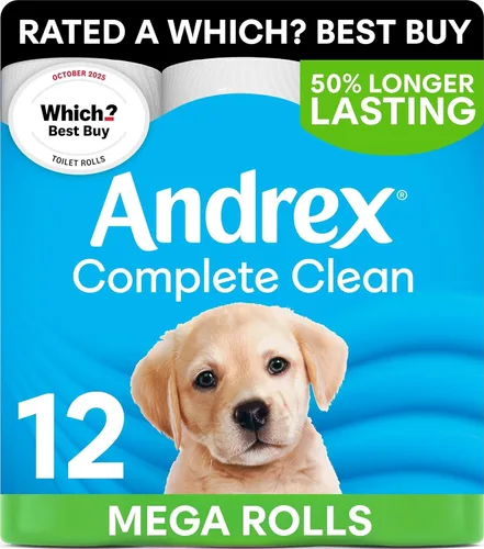 Vista 7 de Andrex 12 rollos de papel higiénico Complete Clean (anteriormente Andrex Classic Clean) Papel higiénico inmejorable con onda 3D única, certificado