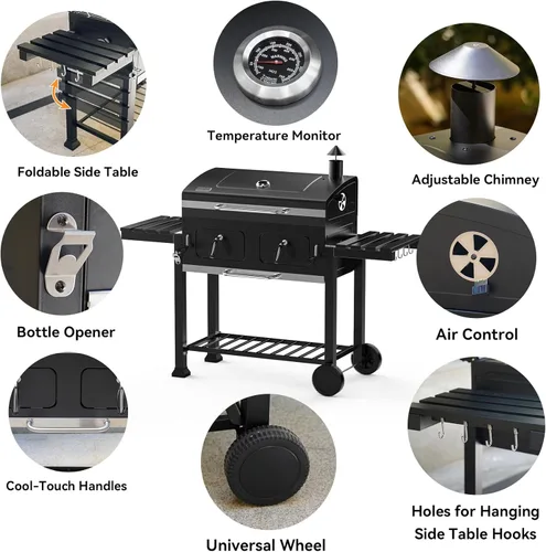 Vista 6 de ONLYFIRE GRILLS Parrilla de carbón extra grande con cubierta, área de cocción de 794 pies cuadrados, parrilla de barbacoa resistente al aire libre