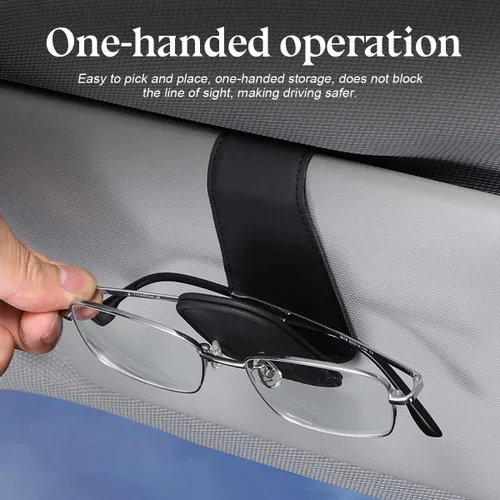 Vista 3 de zipelo Soporte para gafas de sol para coche con visera solar, 2 piezas de colgante de lentes de cuero magnético, clip de montaje para gafas de sol
