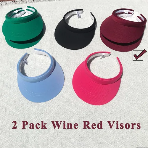 Vista 5 de Paquete de 2 viseras para mujeres y hombres, sombrero de sol con clip, ajustable, gorra deportiva de ala ancha