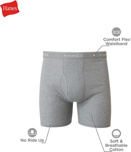 Vista 5 de Hanes Calzoncillos tipo bóxer para hombre, ropa interior de algodón suave y transpirable con cintura ComfortFlex, paquete múltiple