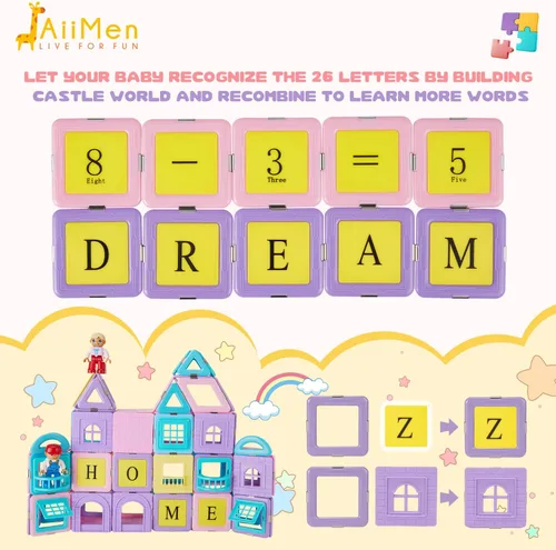 Vista 3 de JAiiMen Juguetes de azulejos magnéticos juego de bloques de construcción para niños con figura magnética azulejos magnéticos 3D para niñas y niños