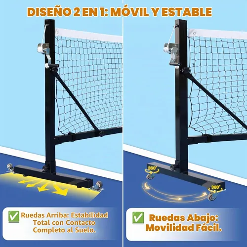 Vista 6 de Seliyoo Red de pickleball portátil con ruedas, torneo de 22 pies, cabrestante de mano galvanizado, poste resistente, juego de red de bolas de Negro