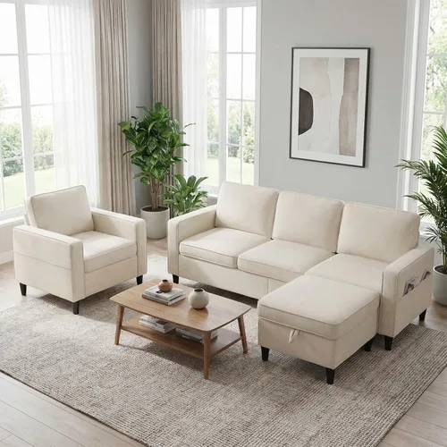 Vista 17 de Mjkone Juego de sofás de 3 piezas de 78 pulgadas de ancho para sala de estar, juegos de muebles seccionales en forma de L de 3 plazas, sofá y sofá