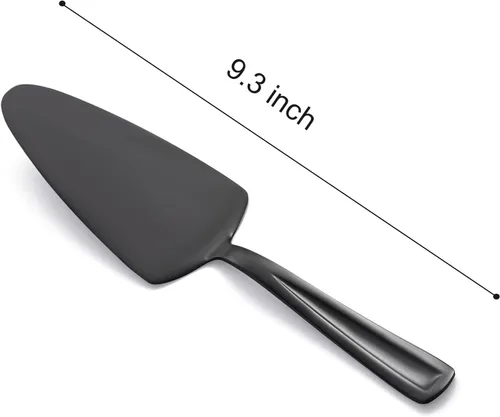 Vista 2 de Set de servidor de tartas y pasteles negro, GoGeiLi de acero inoxidable de 9.3 pulgadas, cuchara para postres para pizza, pastelería, queso, juego