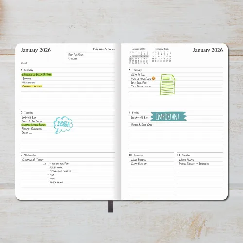 Vista 39 de 26-27 Academic Planner - Weekly and Monthly Planner, Jul 2026 - Jun 2027, Holidays, Contacts and Notes Pages, Vegan Leather Cover, Elastic Closure