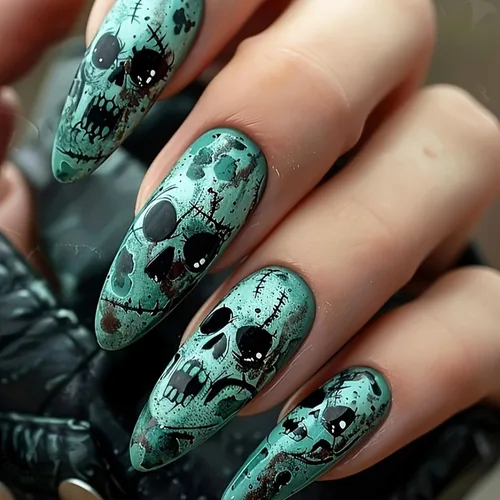 Vista 34 de Paquete de 6 144 uñas acrílicas de Halloween a presión, uñas postizas reutilizables de cobertura completa, uñas postizas adhesivas con pegamento