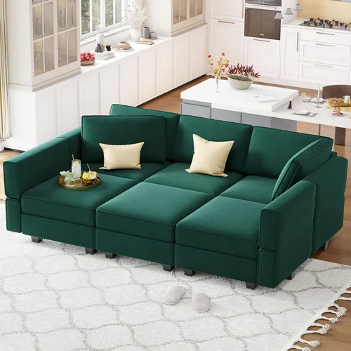 Vista 22 de Belffin Sofá Seccional Modular de Terciopelo con Chaise Lounge Sofá Cama Seccional con Chaise de Almacenamiento Sofás Cama Sofá para Sala de Estar