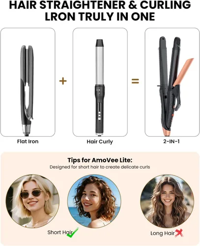 Vista 3 de Plancha rizadora de doble voltaje 2 en 1 de 1 pulgada, (100 V ~ 240 V), alisador de pelo de doble voltaje, plancha de pelo de viaje, plancha plana