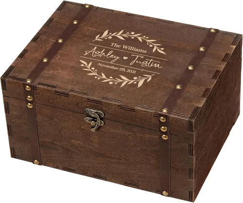 Vista 20 de AW BRIDAL Caja de recuerdos de boda personalizada con tapa, caja de almacenamiento de memoria de madera, regalos de despedida de soltera