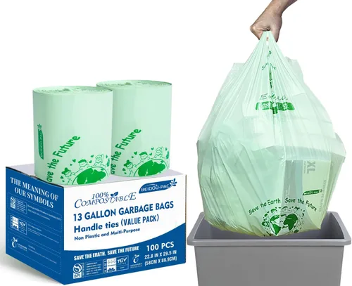 Vista 18 de BEIDOU-PAC Bolsas de basura compostables con solapa de 1 a 2 galones, 120 bolsas de abono pequeñas, bolsas de basura biodegradables para cocina