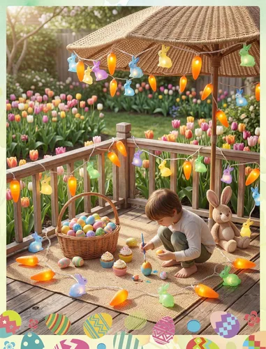 Vista 3 de Abeja Guirnalda de luces multicolor de conejo y zanahoria, 8.5 pies, luz LED de hadas de Pascua con 10 luces LED de zanahoria, luces de Pascua