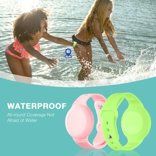 Vista 7 de Pulsera impermeable para Airtag para niños (paquete de 2) - Pulsera de silicona suave para niños, funda completa compatible con Apple Airtag