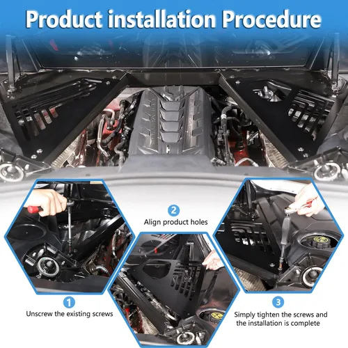 Vista 7 de Sekhyna Cubierta de panel de bahía del motor compatible con Chevrolet Corvette C8 Stingray 2020-2024 aleación de aluminio 2 piezas compartimento