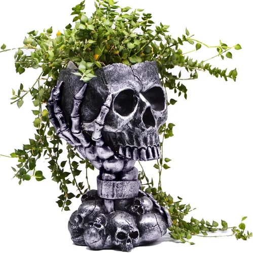 Maceta LovTocTic de Cráneo, Macetas Góticas para Decoraciones de Halloween Plantas de Interior/Exterior, Macetas de Flores Góticas, Macetas de