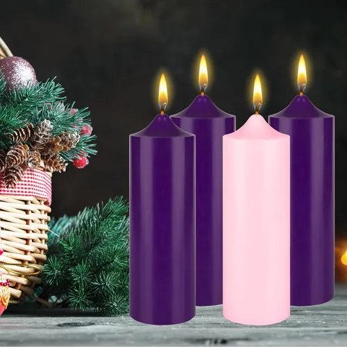Vista 6 de Mega Candles Juego de 4 velas de Adviento de Navidad sin perfume, vertidas a mano de cera de alta calidad, velas de pilar redondas de 3 x 9
