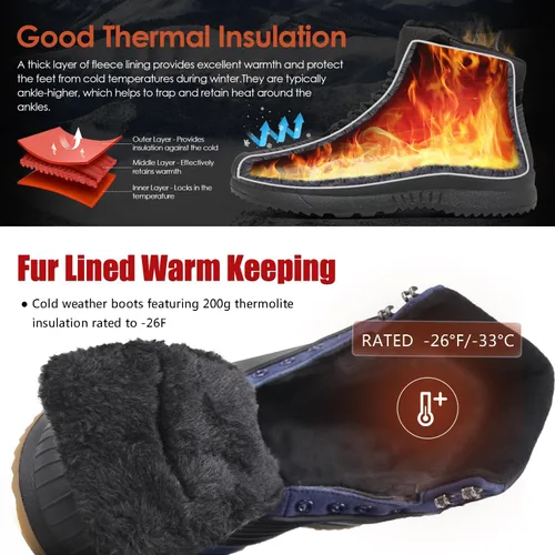 Vista 3 de ulogu Snow Boots for Men WomenInsulated Waterproof Fur Lined BootiesLightweight Winter Shoes