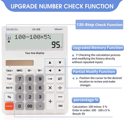 Vista 3 de Calculadora de escritorio Pantalla grande Botones grandes con 12 dígitos LCD de 2 líneas, energía solar dual y batería, calculadora con función