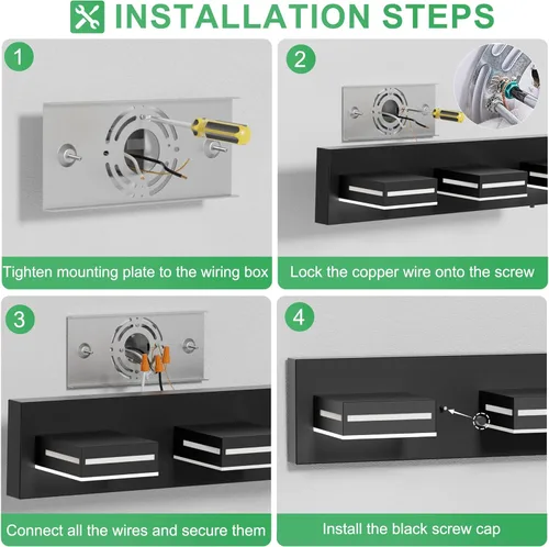 Vista 7 de Sailstar Lámpara LED moderna para tocador de baño, 5CCT 24W 3 luces de baño sobre espejo, luces de tocador acrílicas regulables con cabezales
