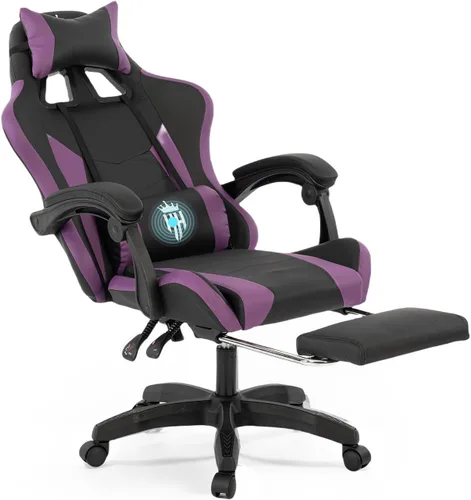 Vista 11 de Silla de juegos con reposapiés, silla ergonómica para computadora para adultos, reposacabezas ajustable, almohada lumbar, silla reclinable de gran