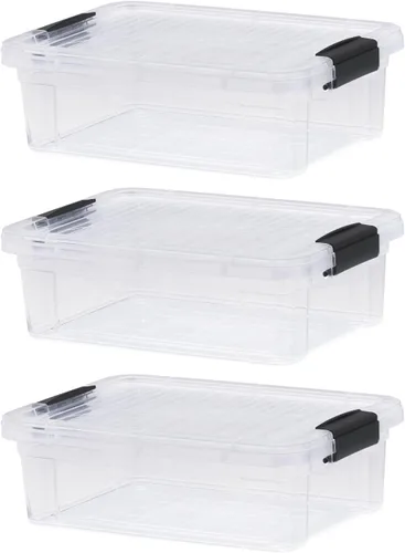 Vista 12 de Superio Pequeñas cajas de almacenamiento planas transparentes con tapas, contenedores de plástico de 4.5 cuartos de galón para organizar, cajas