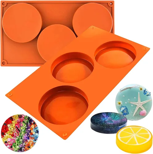 Vista 7 de Funshowcase Moldes de silicona para caramelos de disco redondo grande de 3 cavidades, 4 paquetes