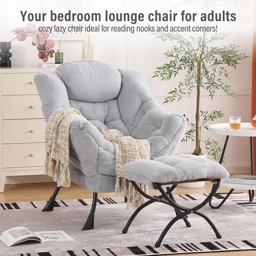Vista 122 de Silla Lazy con otomana, silla moderna con reposapiés plegable, silla de acento de salón, cómoda silla de lectura para dormitorio, estudio, sala