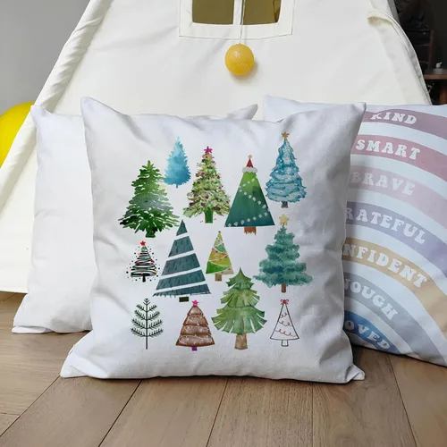 Vista 3 de OFlyDesigns Funda de almohada de árbol de Navidad para el hogar, sala de estar, decoración de Navidad, 16 x 16 o 18 x 18 pulgadas sin inserto