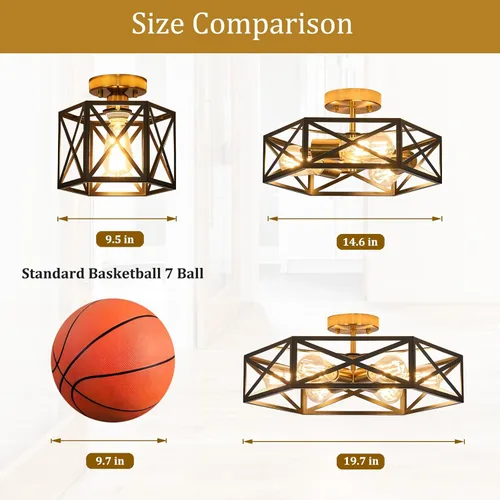 Vista 6 de Lámpara de Techo Moderna de Granja Negra y Dorada, Lámpara de Techo Industrial Semiempotrada, Accesorios de Iluminación Hexagonal para Pasillo
