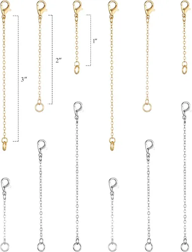 Vista 6 de Softones 12-18 pulseras de tobillo alargadores de extensión para joyas de mujer (1 2 3 pulgadas), con cierre de langosta y cierre de oro plateado