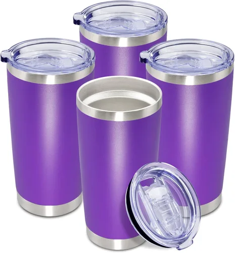 Vista 12 de Vaso de viaje de café de 20 onzas a granel con tapa, acero inoxidable de doble pared aislada al vacío, tazas con recubrimiento en polvo que se