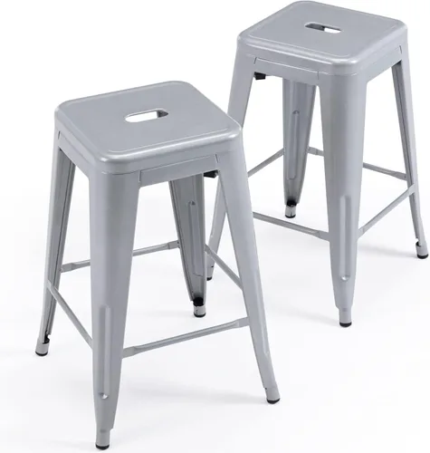 Vista 129 de Taburete Vogue Furniture Direct de 24 pulgadas, taburete de metal sin respaldo, taburete alto para encimera de interior o exterior con asiento