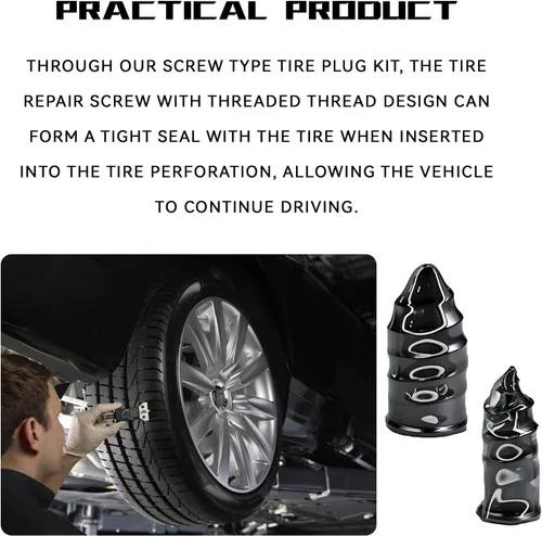 Vista 3 de Kit de tapones de neumáticos para reparación de neumáticos, kit de uñas de goma de 2 tamaños, tornillos de reparación de neumáticos planos