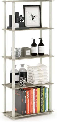 Furinno Turn-N-Tube - Estantería multiusos de 5 niveles, estantería para exhibición, almacenamiento o libros, de tubos redondos, color roble Sonoma