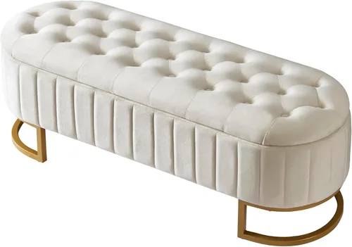 Vista 8 de Cama de plataforma LED tapizada de terciopelo de tamaño matrimonial con otomana de almacenamiento, juegos de dormitorio de 2 piezas, elegante cama