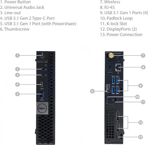 Vista 2 de Dell OptiPlex 7060 Micro PC Intel Core i5-8500 32 GB de RAM SSD de 1 TB Windows 11 Pro Wi-Fi+ BT Computadora de escritorio con factor