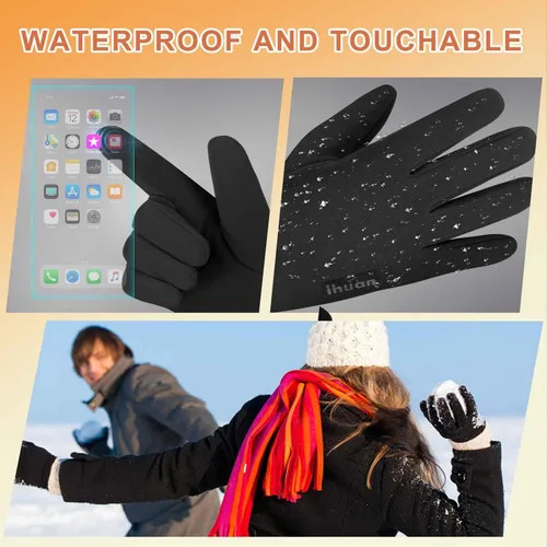 Vista 4 de ihuan - Guantes de invierno impermeables para pantalla táctil, para mujer y Forro polar cálido, resistente al viento, antideslizante, aislamiento
