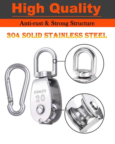 Vista 3 de 5 piezas bloque de polea simple M15, polea de grúa de elevación de acero inoxidable 304, rueda de polea colgante de cuerda de alambre, con 5 piezas