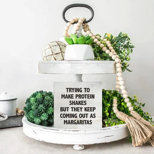 Vista 5 de Trying to Make Proteins Shakes Kitchen Quote Caja de Madera Letrero Rusitc Caja de Madera Letrero de Caja de Madera Rústico para Casa de Campo